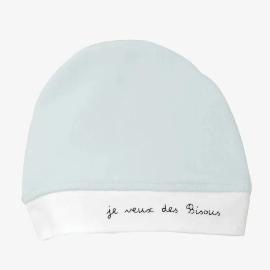 Bonnet naissance je veux des bisous bleu
